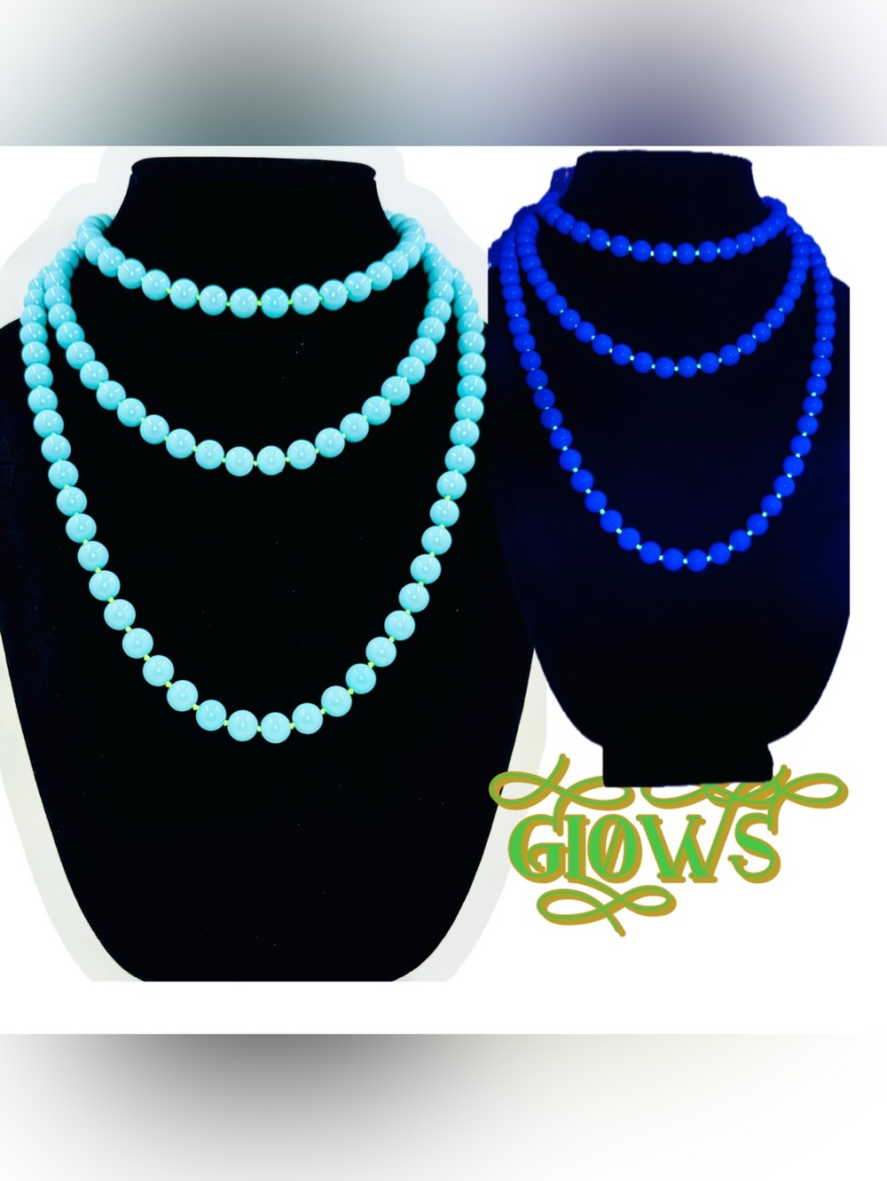 Stella & Dot La Coco Turquoise Blue Glass Beaded Necklace W/Glowing Green Thread